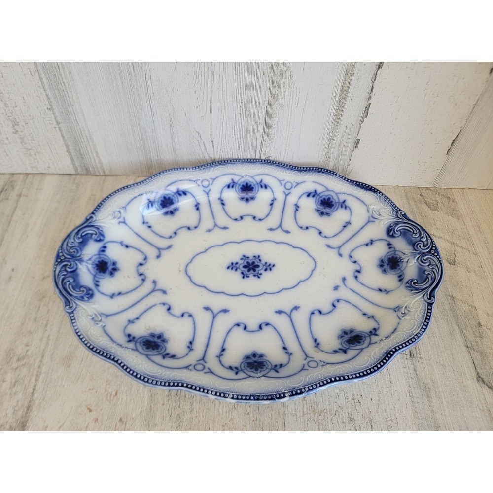 Vintage blue plate pattern oval platter England unique Xmas home decor kitchen